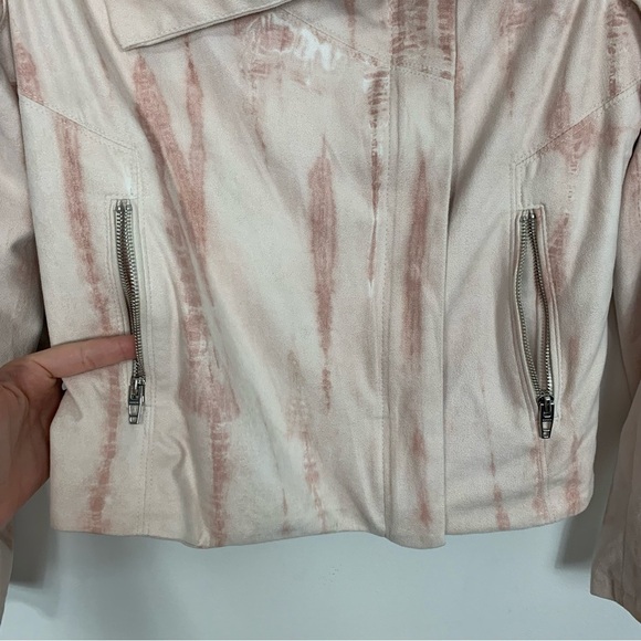 Blank NYC Pink Tie Dye Faux Suede Drape Front Moto Jacket Size Medium - Picture 6 of 16